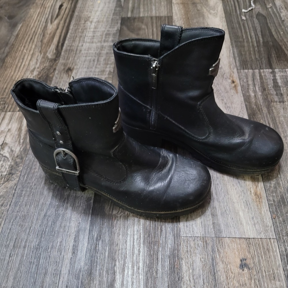 Harley Davidson Madera Women's Size 8M Shoes Black Leather Zip Biker Ankle Boots